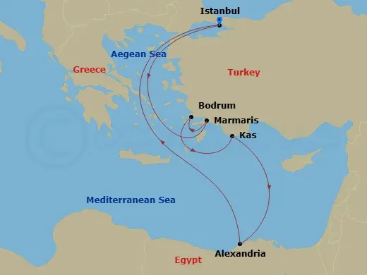 كروز 8 أيام: تركيا مصر اليونان | رحلات Aroya الفاخرة بالشرق الأوسط